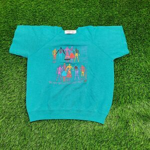 Vintage 80s Artwork Sweatshirt Womens Large 21x21 Blue Boxy